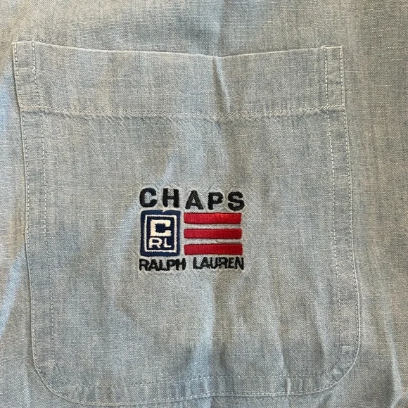 Vintage Chaps Ralph Lauren Chambray Button Down Shirt XXL Blue 100% Cotton - Picture 3 of 6